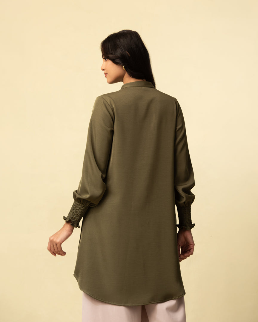 Moss Grace: Mandarin Collar Knee Top 76241