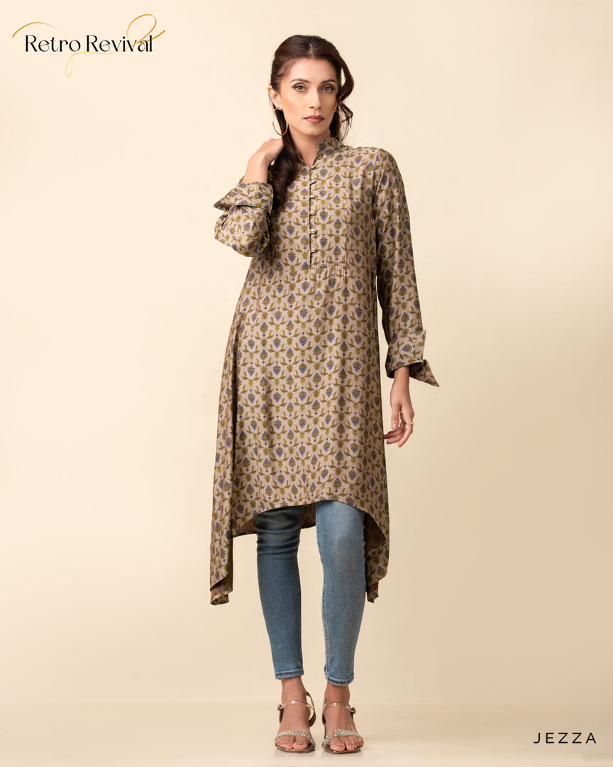 Printed Polyester Top with Decorative Hem 56601