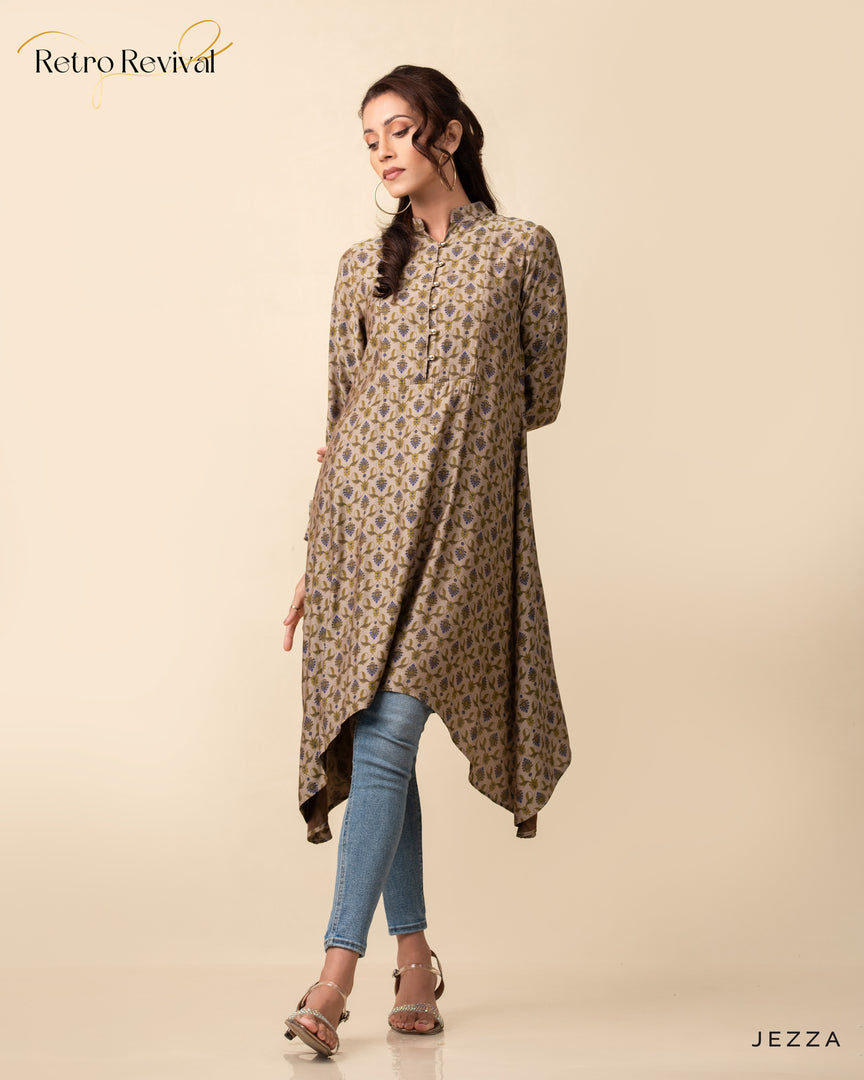 Printed Polyester Top with Decorative Hem 56601