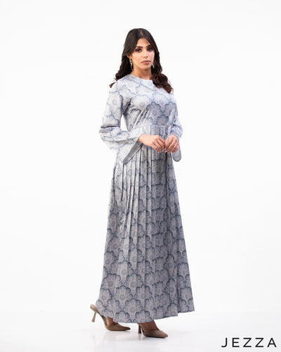 Elegant Flow: Satin Pleated Ankle-Length Dress 64031