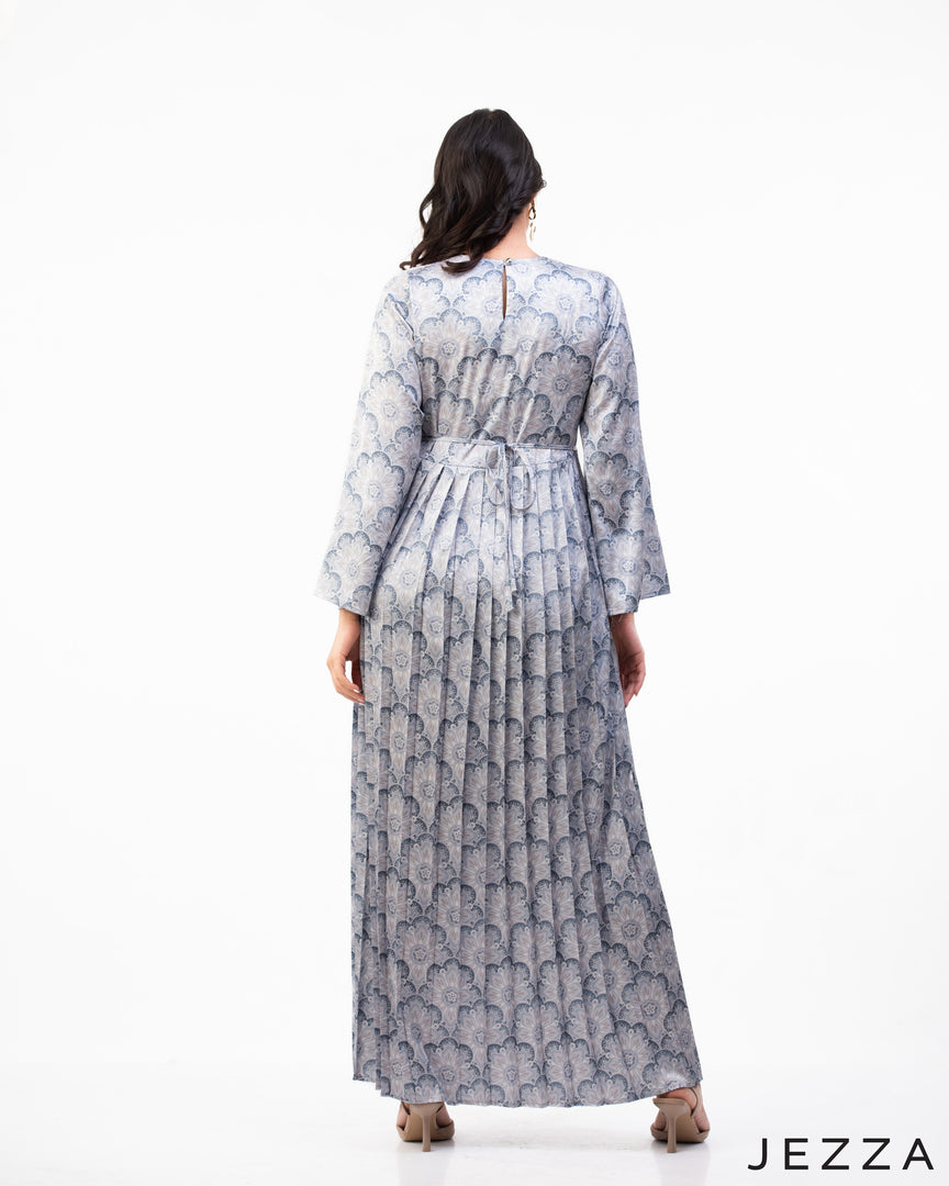 Elegant Flow: Satin Pleated Ankle-Length Dress 64031