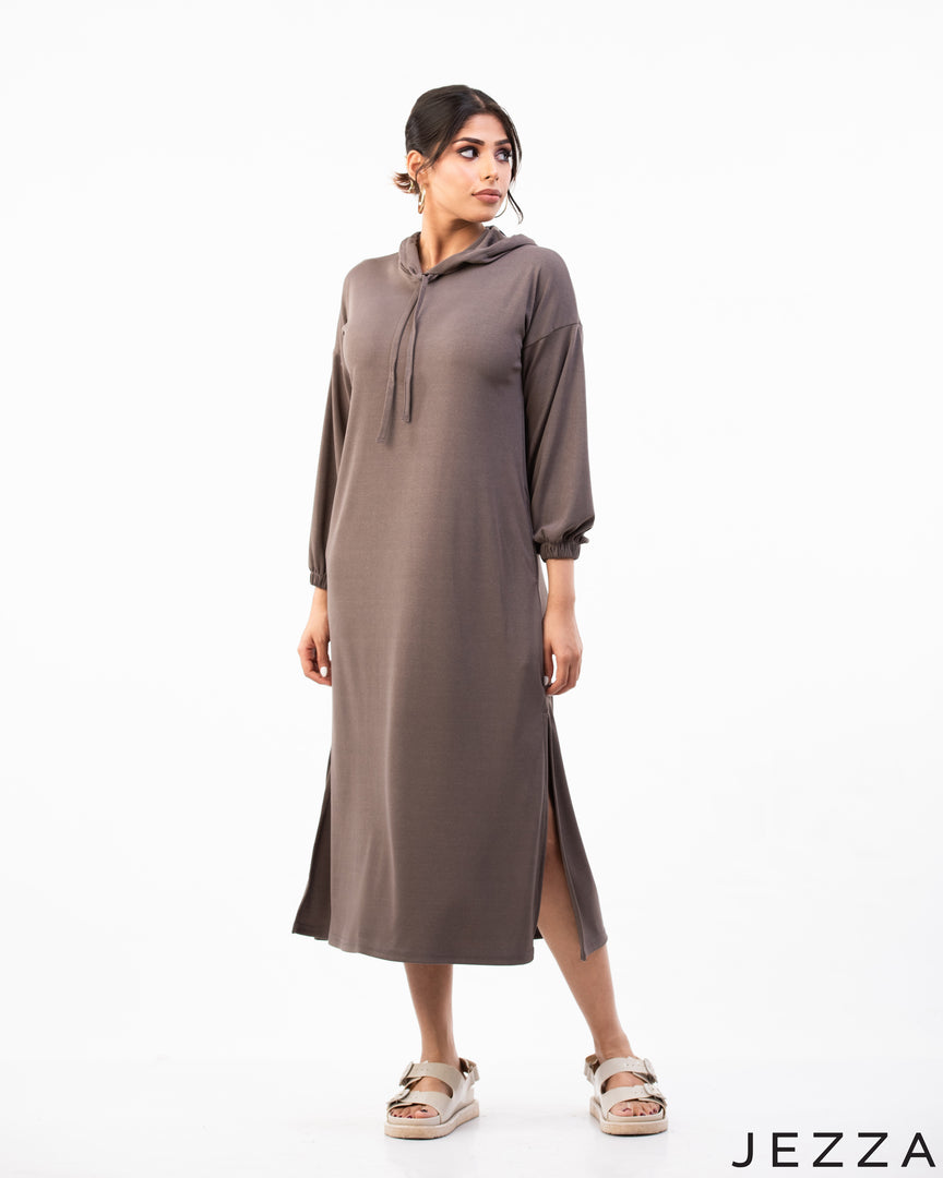 Urban Comfort: Ribbed Hoodie Midi Top 72171