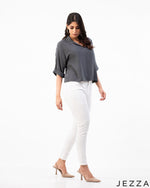 Load image into Gallery viewer, Refined Ease: Linen Collared Crop Top 72911