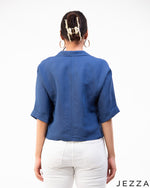 Load image into Gallery viewer, Refined Ease: Linen Collared Crop Top 71261