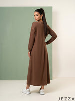Load image into Gallery viewer, Cinnamon Drift: Brown Rib Knit A-Line Dress 77211