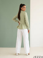 Load image into Gallery viewer, Meadow Edit: Light Green Slub Polycotton Hip Top 82281