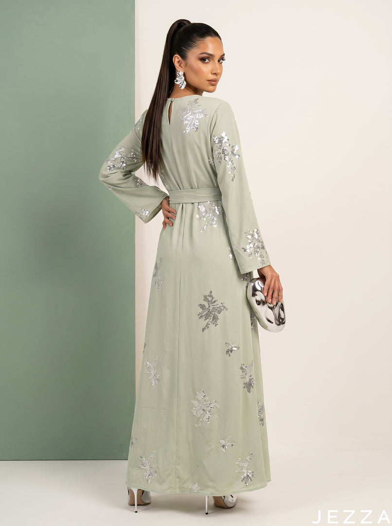 Glow Garden: Green Embroidered Maxi Dress 83241