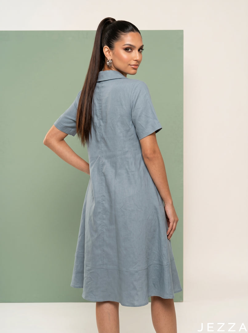 Skyline Ease: Light Blue Slub Polycotton Dress 82893