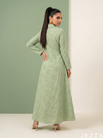 Load image into Gallery viewer, Verdant Sheen: Tea Green Brocade Dress 87843
