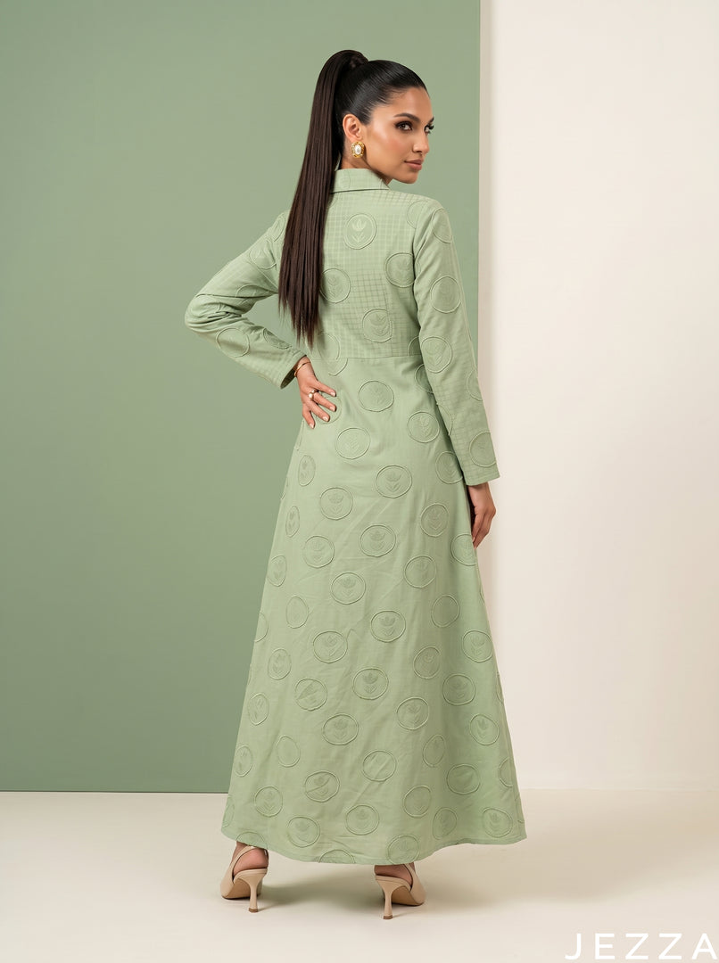 Verdant Sheen: Tea Green Brocade Dress 87843
