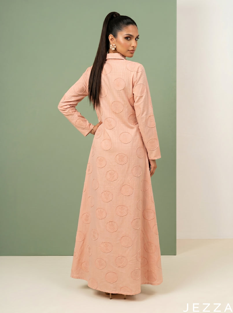 Gilded Blush: Champagne Pink Brocade Dress 87841