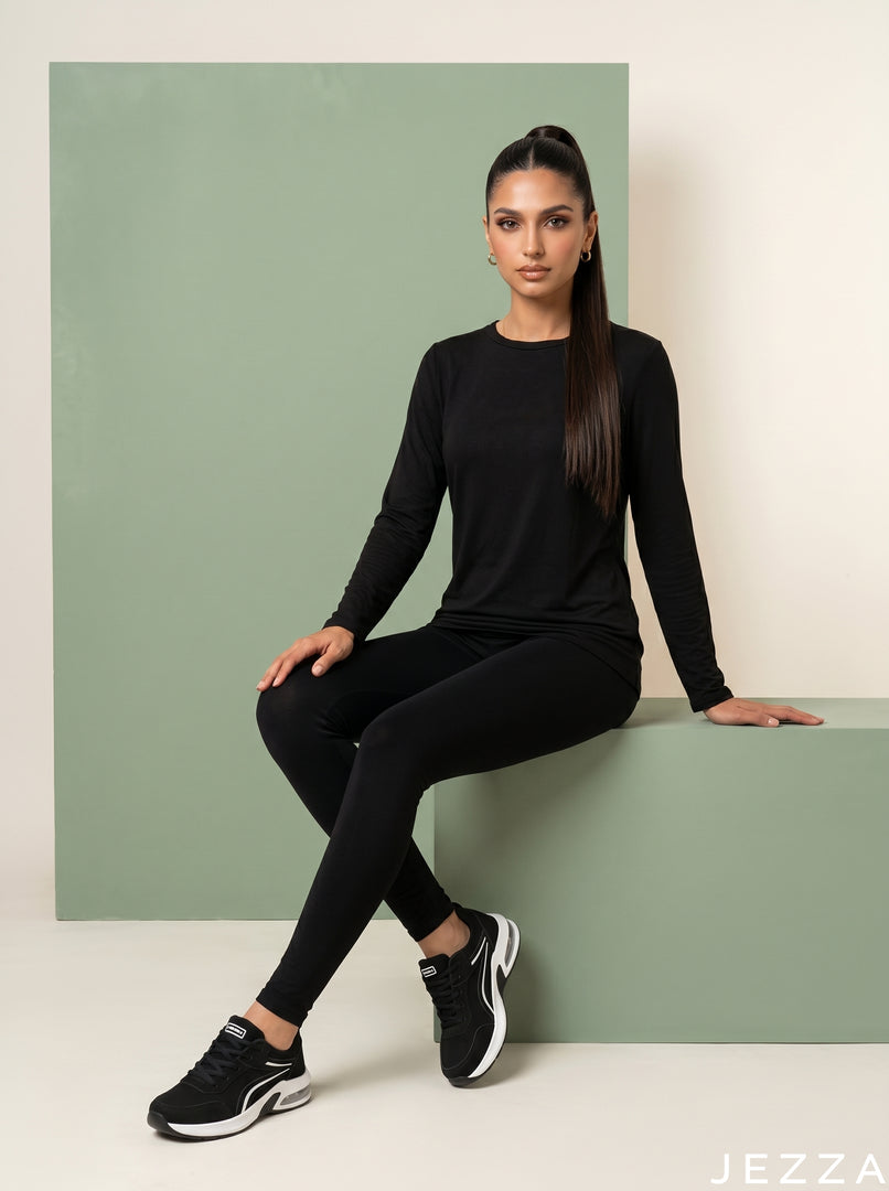 Core Stretch: Black Jersey Leggings 87063