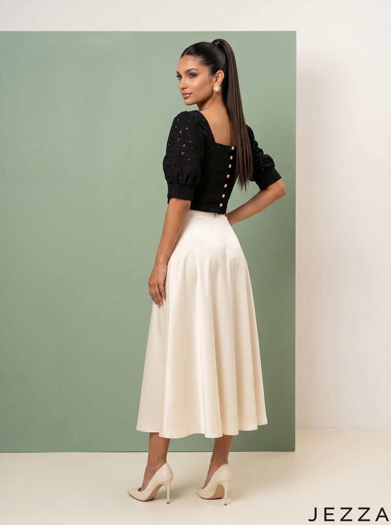 Noir Veil: Black Organza Crop Top 87291