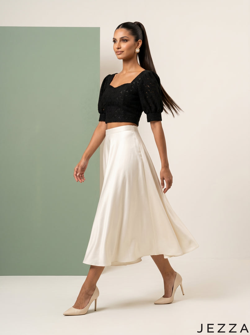 Noir Veil: Black Organza Crop Top 87291