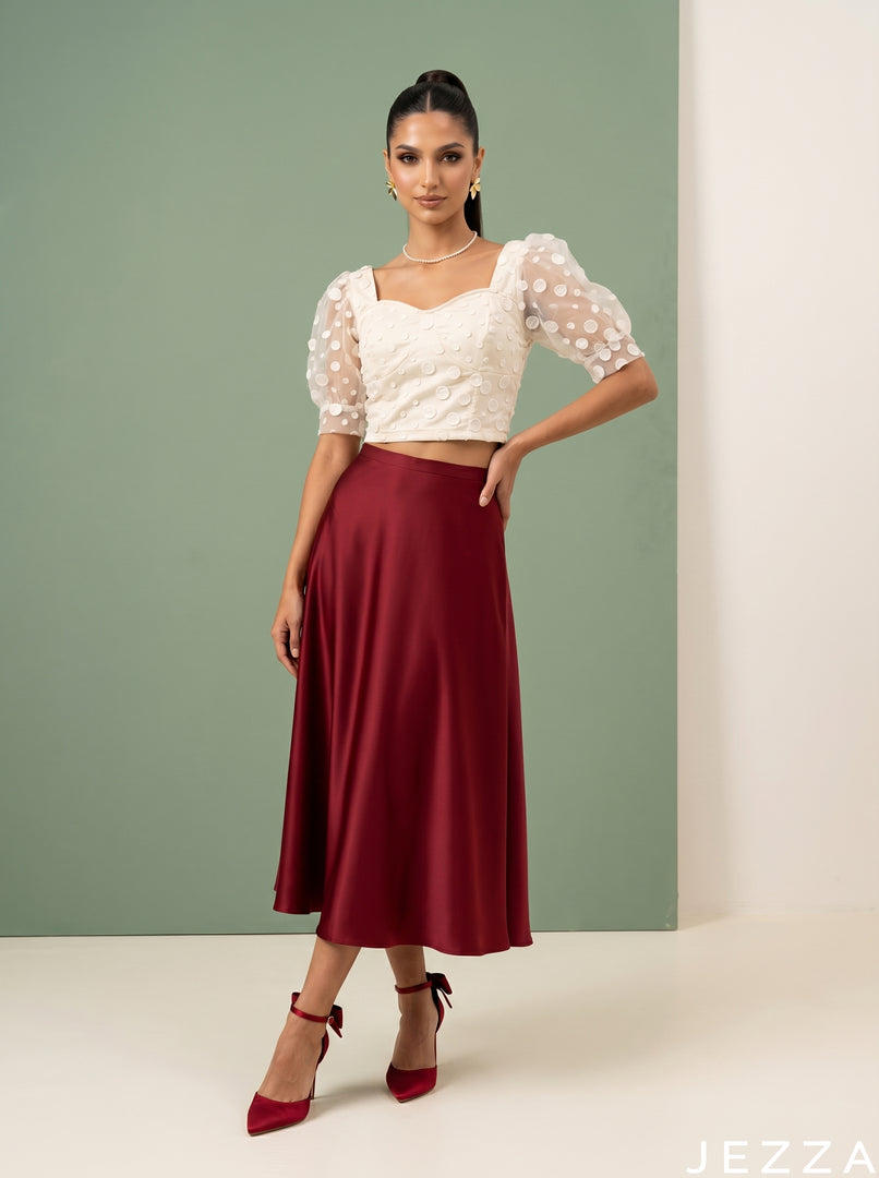 Ivory Bloom: White Embroidered Crop Top 86881