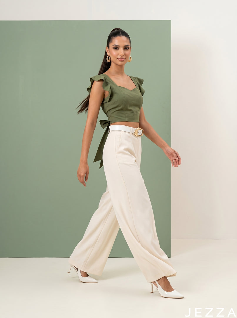 Verdant Romance: Fern Cotton Crop Top 86932