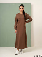 Load image into Gallery viewer, Cinnamon Drift: Brown Rib Knit A-Line Dress 77211