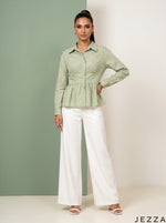 Load image into Gallery viewer, Meadow Edit: Light Green Slub Polycotton Hip Top 82281