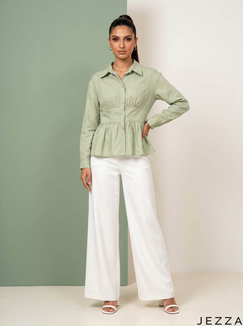 Meadow Edit: Light Green Slub Polycotton Hip Top 82281