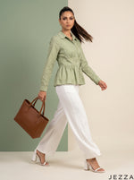 Load image into Gallery viewer, Meadow Edit: Light Green Slub Polycotton Hip Top 82281