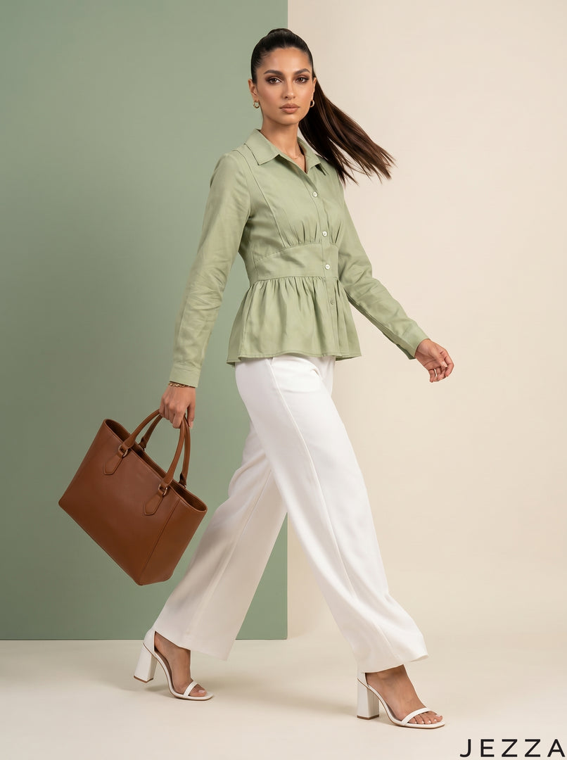Meadow Edit: Light Green Slub Polycotton Hip Top 82281