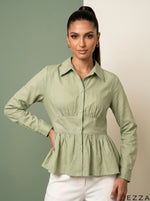 Load image into Gallery viewer, Meadow Edit: Light Green Slub Polycotton Hip Top 82281