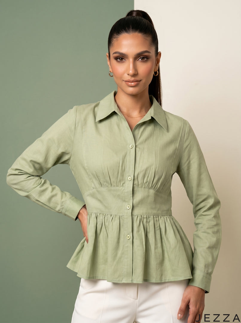 Meadow Edit: Light Green Slub Polycotton Hip Top 82281