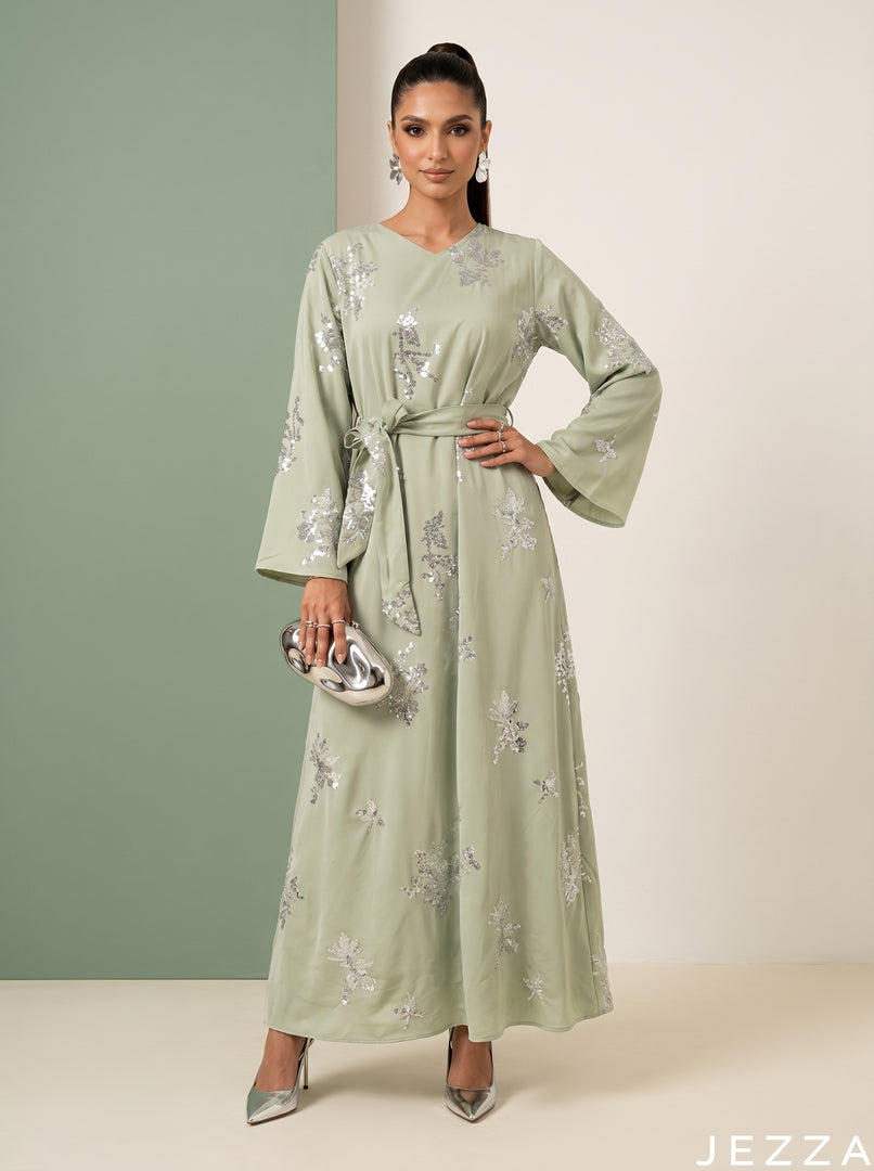 Glow Garden: Green Embroidered Maxi Dress 83241