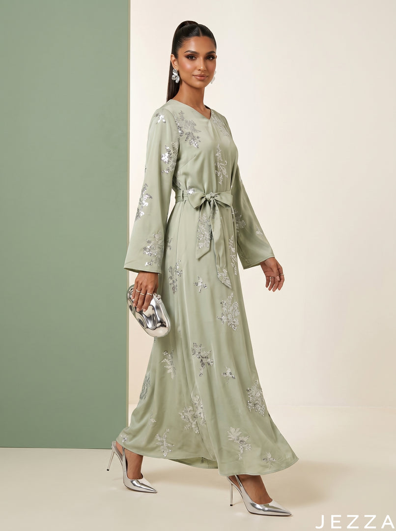 Glow Garden: Green Embroidered Maxi Dress 83241