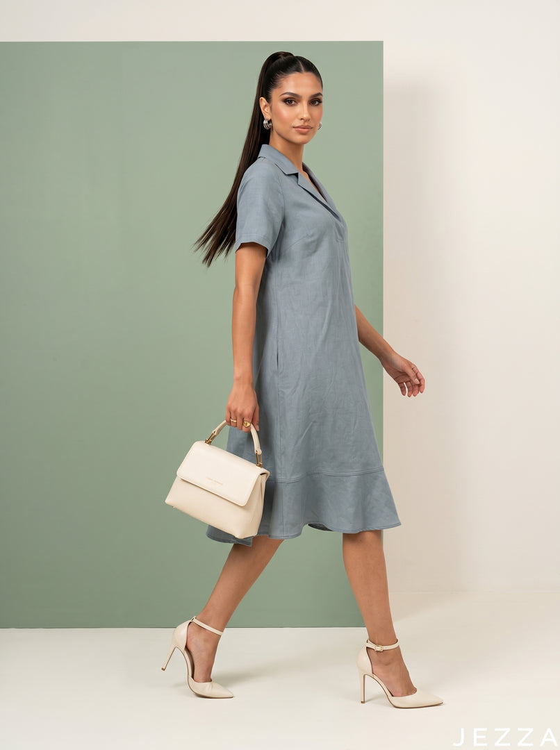 Skyline Ease: Light Blue Slub Polycotton Dress 82893