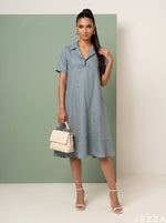 Load image into Gallery viewer, Skyline Ease: Light Blue Slub Polycotton Dress 82893
