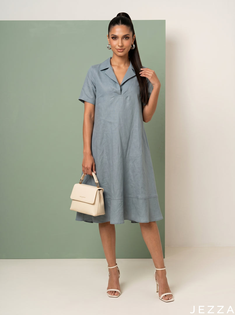 Skyline Ease: Light Blue Slub Polycotton Dress 82893