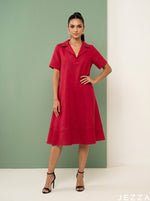 Load image into Gallery viewer, Scarlet Ease: Red Slub Polycotton Dress 82891