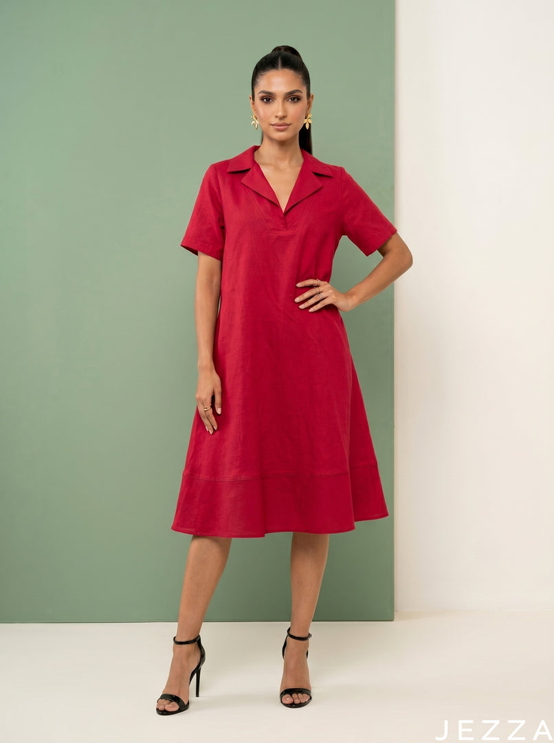 Scarlet Ease: Red Slub Polycotton Dress 82891