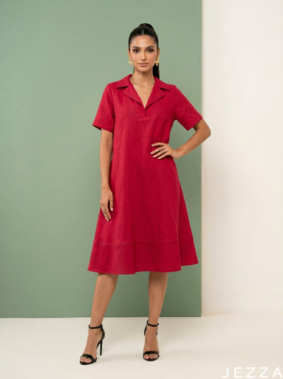Scarlet Ease: Red Slub Polycotton NM Dress 82891
