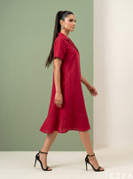 Load image into Gallery viewer, Scarlet Ease: Red Slub Polycotton Dress 82891