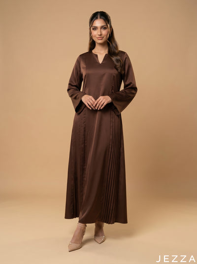 Coffee Glow: Satin A-Line Maxi Dress 77931