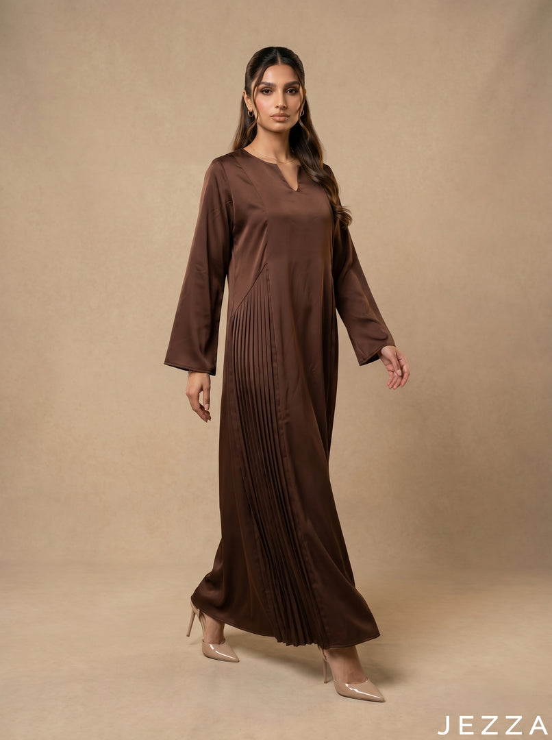 Coffee Glow: Satin A-Line Maxi Dress 77931