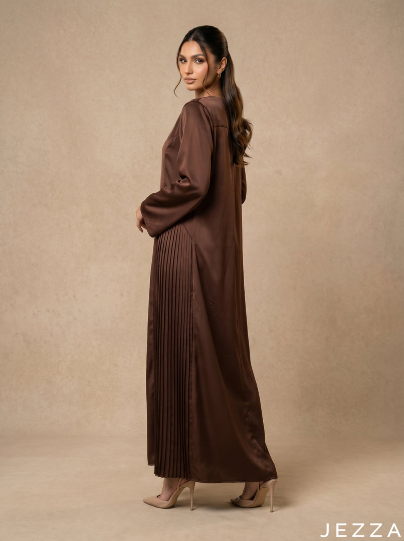 Coffee Glow: Satin A-Line Maxi Dress 77931