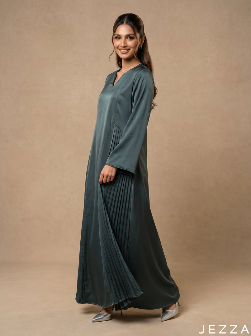 Pine Silk: Satin A-Line Maxi Dress 77932