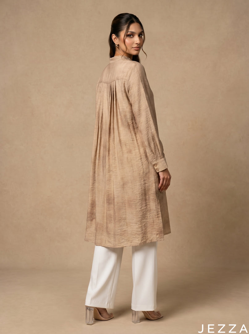 Desert Sand: Mandarin Collar Knee Top 77671