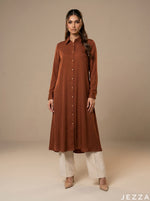 Load image into Gallery viewer, Rust Ember: Collared Midi Length Top 82381