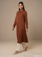Load image into Gallery viewer, Rust Ember: Collared Midi Length Top 82381