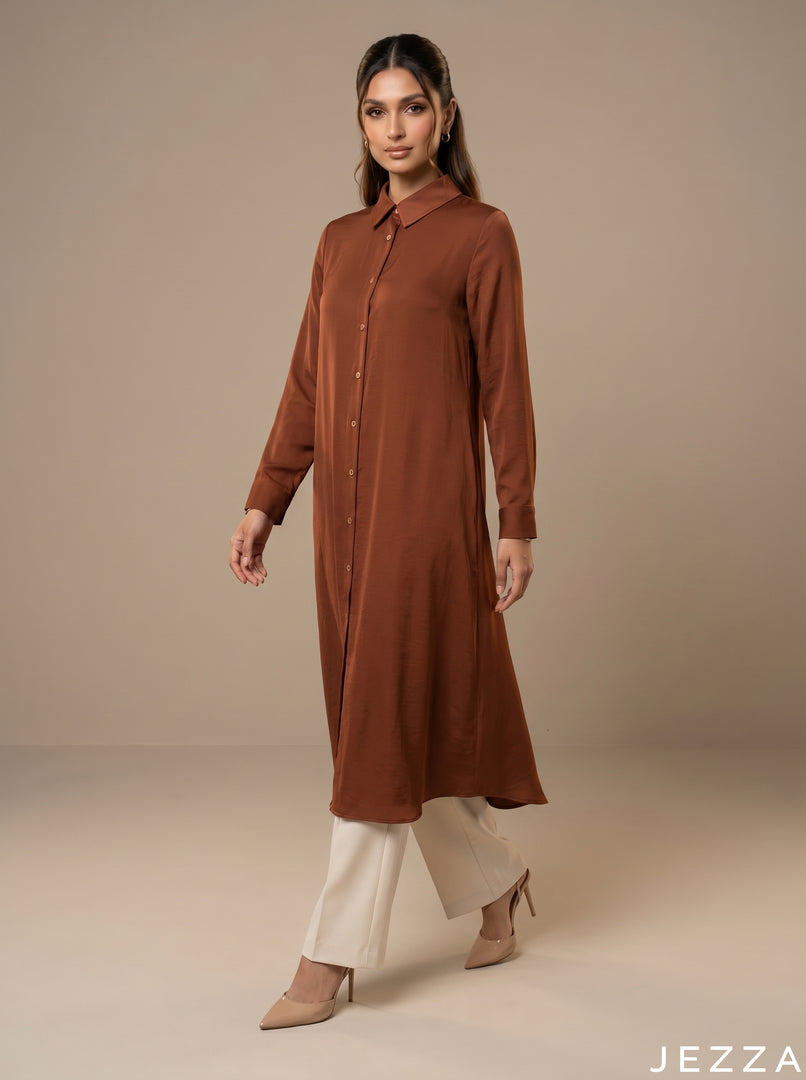 Rust Ember: Collared Midi Length Top 82381