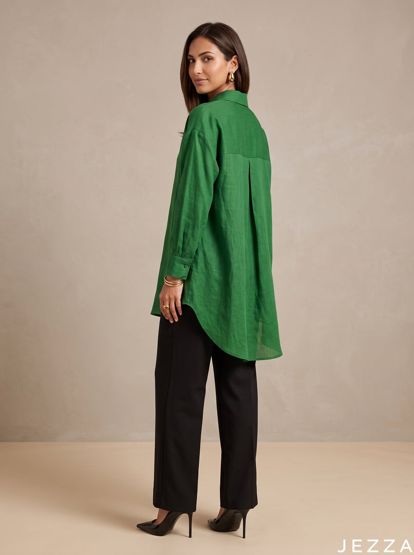 Forest Tone: Dark Green Slub Polyester Hip Top 87162