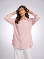 Load image into Gallery viewer, Pinstripe Poise: Pink Below Hip Top 87523