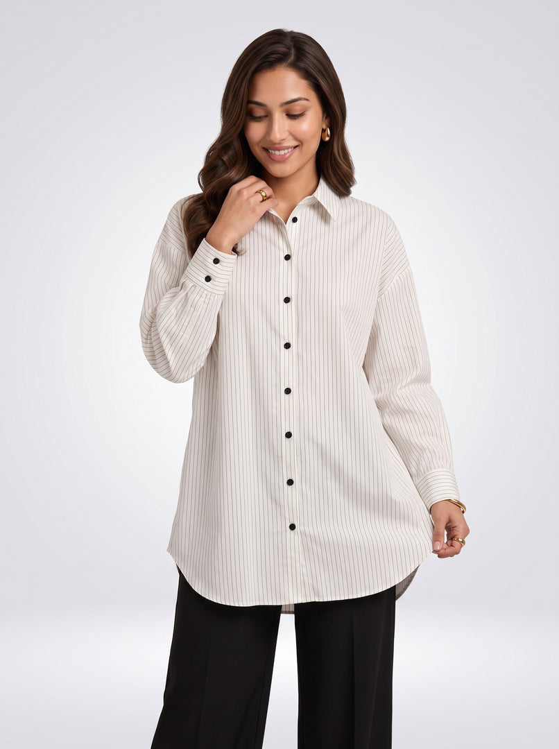Classic Lines: White Pinstripe Above Knee Top 87521