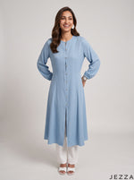 Load image into Gallery viewer, Sky Breeze: Light Blue Cotton Knee Top 81083