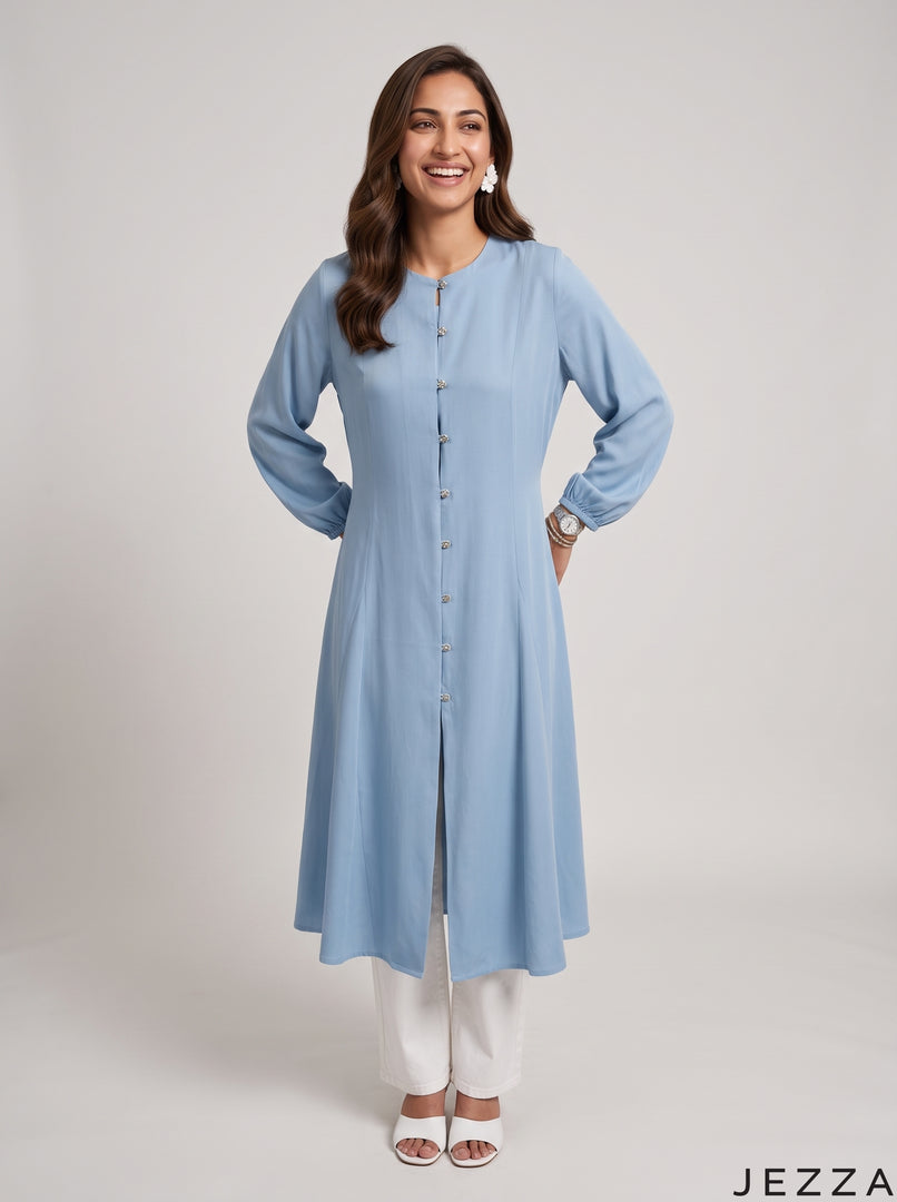 Sky Breeze: Light Blue Cotton Knee Top 81083