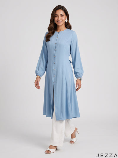 Sky Breeze: Light Blue Cotton Knee Top 81083